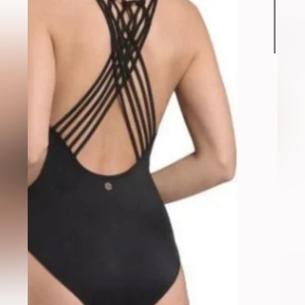 ☀️ prAna Talula Braided Strappy Back One Piece Swimsuit in Solid Black Sz. XS